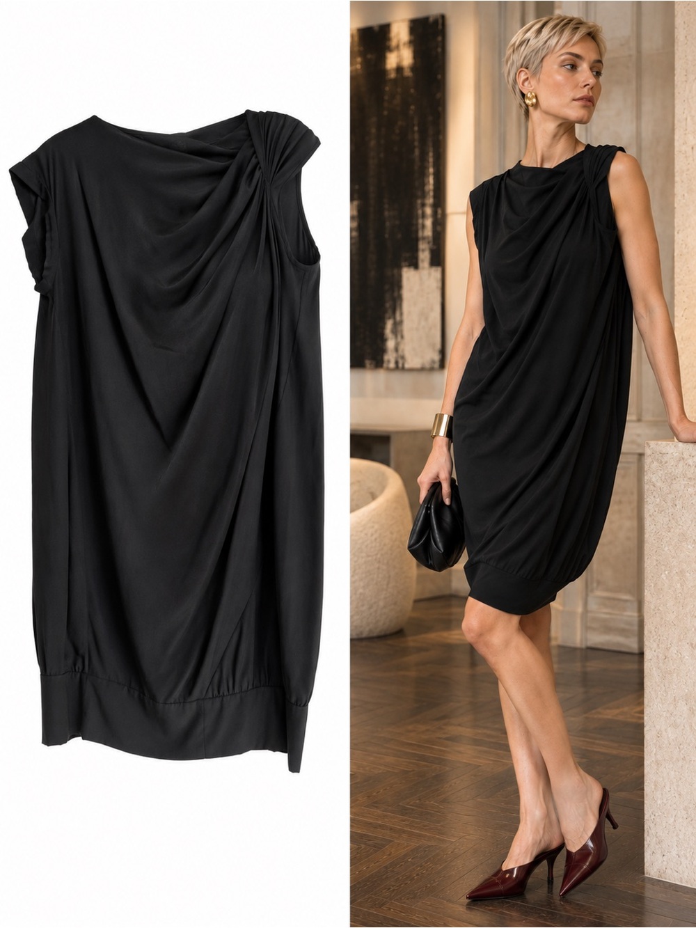 Zero + Maria Cornejo Twist Shoulder Ibit Black Silk Dress Size Small